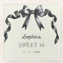 Elegant Watercolor Coquette Black Bow Sweet 16 Glasuntersetzer