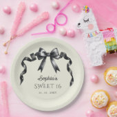 Elegant Watercolor Coquette Black Bow Sweet 16 Pappteller (Party)