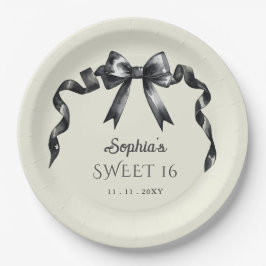 Elegant Watercolor Coquette Black Bow Sweet 16 Pappteller