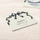 Elegant Watercolor Coquette Black Bow Sweet 16 Rechteckiger Pappuntersetzer (angewinkelt)