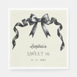 Elegant Watercolor Coquette Black Bow Sweet 16 Serviette
