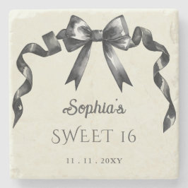 Elegant Watercolor Coquette Black Bow Sweet 16 Steinuntersetzer