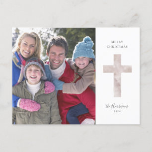 Elegant Watercolor Cross Photo Family Christmas Postkarte