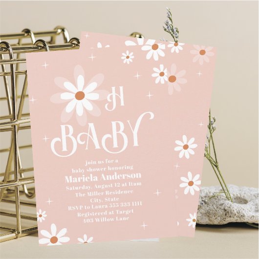 Elegant Watercolor Daisy Oh Baby Shower Einladung