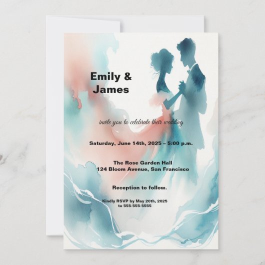 Elegant Watercolor Dancing Couple Wedding Invitati Einladung (Vorderseite)