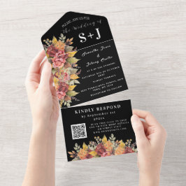 Elegant Watercolor Earthy Floral Wedding RSVP All In One Einladung