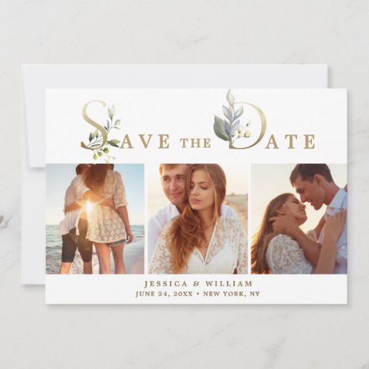 Elegant Watercolor Eucalyptus 3 FOTO Wedding Save The Date (Vorderseite)