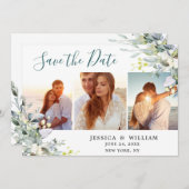 Elegant Watercolor Eucalyptus 3 FOTO Wedding Save The Date (Vorne/Hinten)