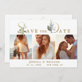 Elegant Watercolor Eucalyptus 3 FOTO Wedding Save The Date (Vorne/Hinten)