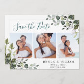 Elegant Watercolor Eucalyptus 3 FOTO Wedding Save The Date (Vorne/Hinten)