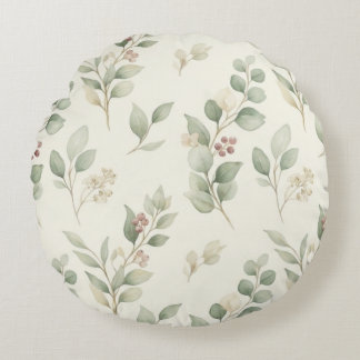 Elegant Watercolor Eucalyptus and Blush Berry Bota Rundes Kissen