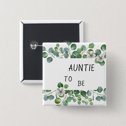 Elegant Watercolor Eucalyptus Auntie-to-be Button (Vorne & Hinten)