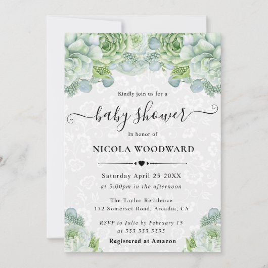 Elegant Watercolor Eucalyptus Baby Shower Einladung (Vorderseite)