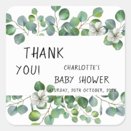 Elegant Watercolor Eucalyptus Baby Shower Quadratischer Aufkleber
