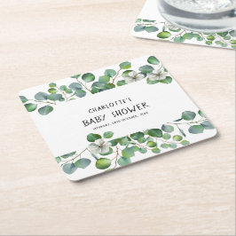 Elegant Watercolor Eucalyptus Baby Shower Rechteckiger Pappuntersetzer