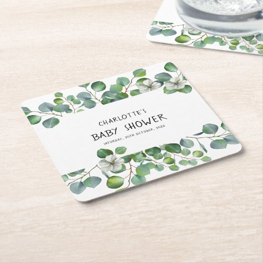 Elegant Watercolor Eucalyptus Baby Shower Rechteckiger Pappuntersetzer (angewinkelt)