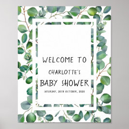 Elegant Watercolor Eucalyptus Baby Shower Welcome Poster