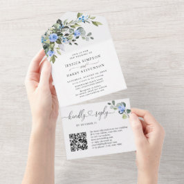 Elegant Watercolor Eucalyptus Blue Rose Hochzeit All In One Einladung