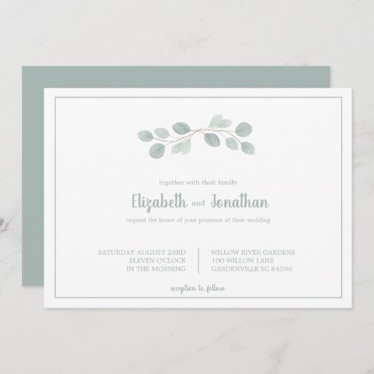 Elegant Watercolor Eucalyptus Branch Wedding Einladung (Vorne/Hinten)