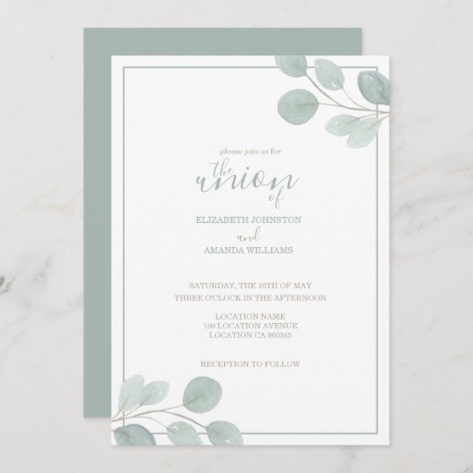 Elegant Watercolor Eucalyptus Branch Wedding Einladung (Vorne/Hinten)
