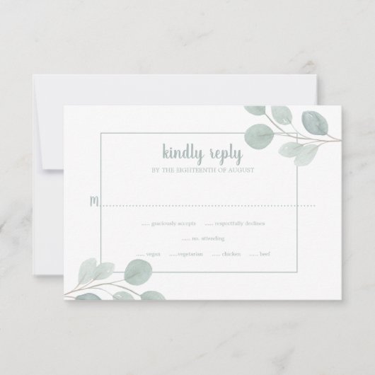 Elegant Watercolor Eucalyptus Branch Wedding RSVP Karte (Vorderseite)