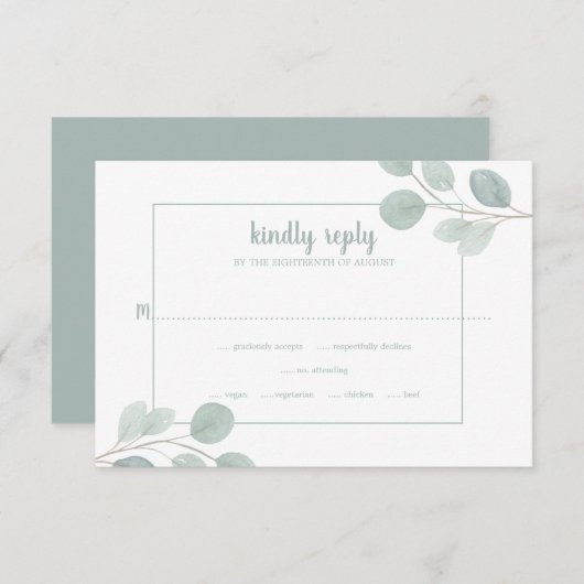 Elegant Watercolor Eucalyptus Branch Wedding RSVP Karte (Vorne/Hinten)