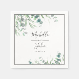 Elegant Watercolor Eucalyptus Foliage Name Wedding Serviette