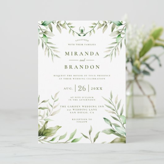 Elegant Watercolor Eucalyptus Foliage Wedding Einladung (Stehend Vorderseite)