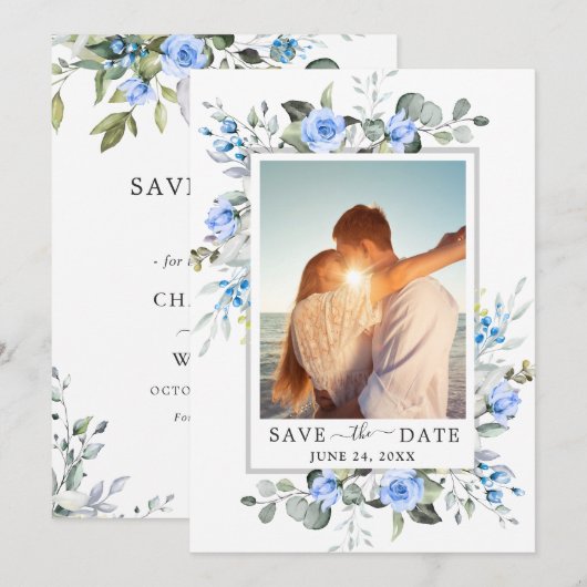 Elegant Watercolor Eucalyptus FOTO Wedding Rett Save The Date (Vorne/Hinten)