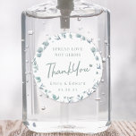 Elegant Watercolor Eucalyptus Hand Sanitizer Gefal Runder Aufkleber<br><div class="desc">Der maßgeschneiderte Brautparty-/Hochzeitsegler-Handanitisierer bevorzugt Etiketten/Aufkleber mit "Spread Liebe not keims" und Aquarelleukalyptusdesign.</div>
