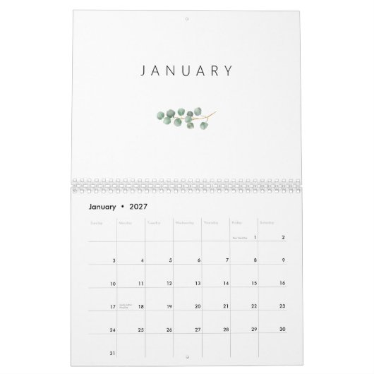 Elegant Watercolor Eucalyptus Kalender (Jan 2027)