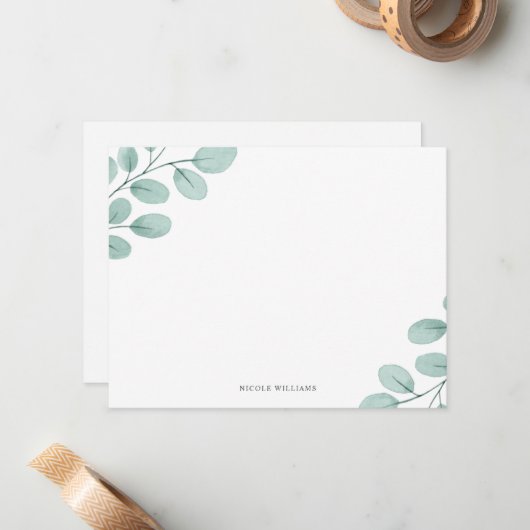 Elegant Watercolor Eucalyptus Stationery Mitteilungskarte (Vorderseite/Rückseite Beispiel)