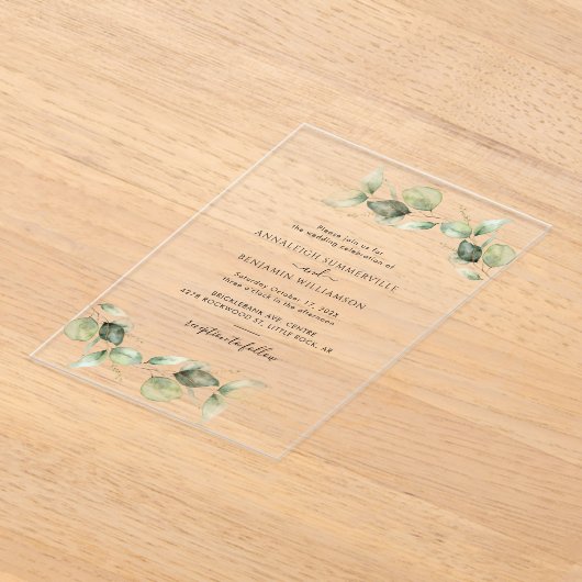Elegant Watercolor Eucalyptus Wedding Acryleinladungen (Ablage )