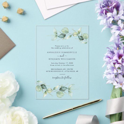 Elegant Watercolor Eucalyptus Wedding Acryleinladungen (In Situ (Hochzeit))