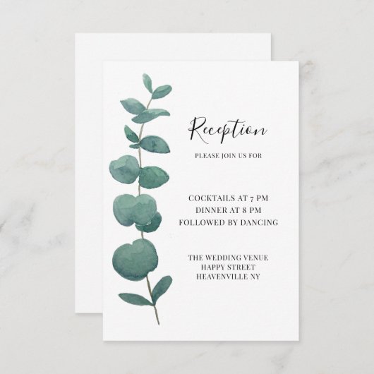 Elegant Watercolor Eucalyptus Wedding Begleitkarte (Vorne/Hinten)