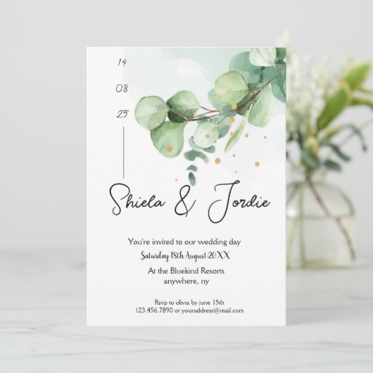 Elegant Watercolor Eucalyptus Wedding Einladung (Stehend Vorderseite)