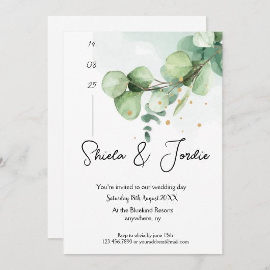 Elegant Watercolor Eucalyptus Wedding Einladung (Vorne/Hinten)