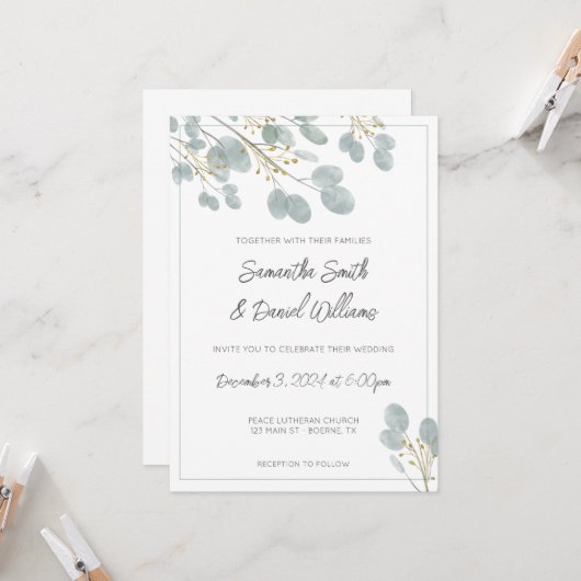 Elegant Watercolor Eucalyptus Wedding Einladung (Vorderseite/Rückseite Beispiel)