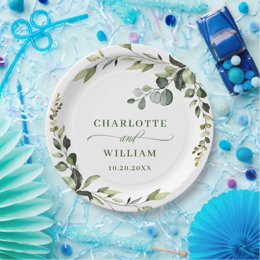 Elegant Watercolor Eucalyptus Wedding Pappteller (Party)