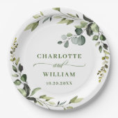 Elegant Watercolor Eucalyptus Wedding Pappteller (Vorderseite)