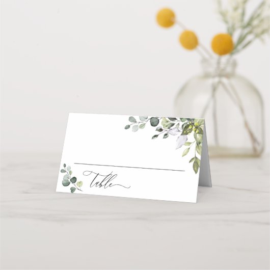 Elegant Watercolor Eucalyptus Wedding Platzkarte (Vorderseite)