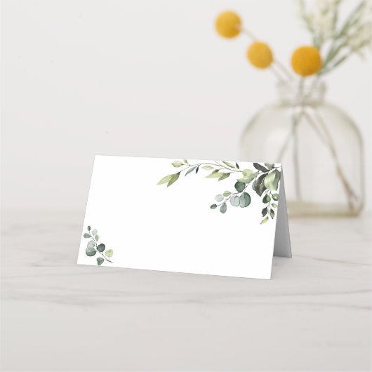 Elegant Watercolor Eucalyptus Wedding Platzkarte (Vorderseite)