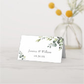 Elegant Watercolor Eucalyptus Wedding Platzkarte (Rückseite)