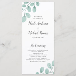 Elegant Watercolor Eucalyptus Wedding Programm