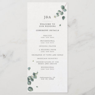 Elegant Watercolor Eucalyptus Wedding Programm