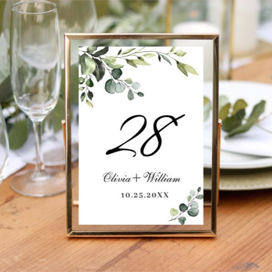 Elegant Watercolor Eucalyptus Wedding Tischnummer