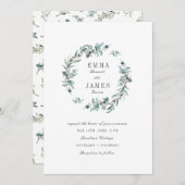 Elegant Watercolor Eucalyptus Wreath Wedding Einladung (Vorne/Hinten)
