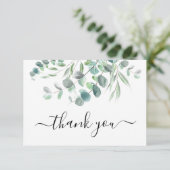 Elegant Watercolor Eukalyptus Greenerity Script Dankeskarte (Stehend Vorderseite)