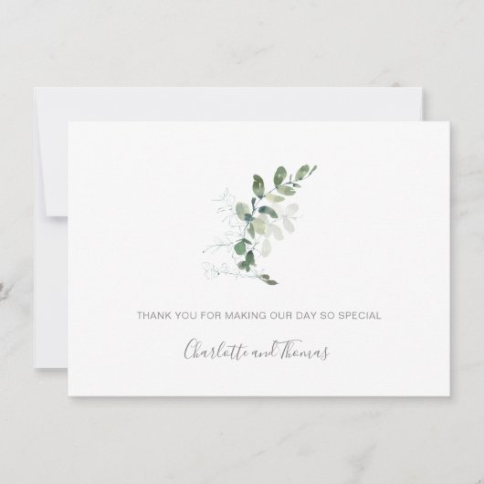 Elegant Watercolor Eukalyptus Greenerity Wedding Dankeskarte (Vorderseite)