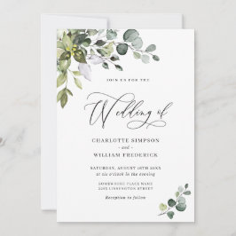 Elegant Watercolor Eukalyptus Greenerity Wedding Einladung